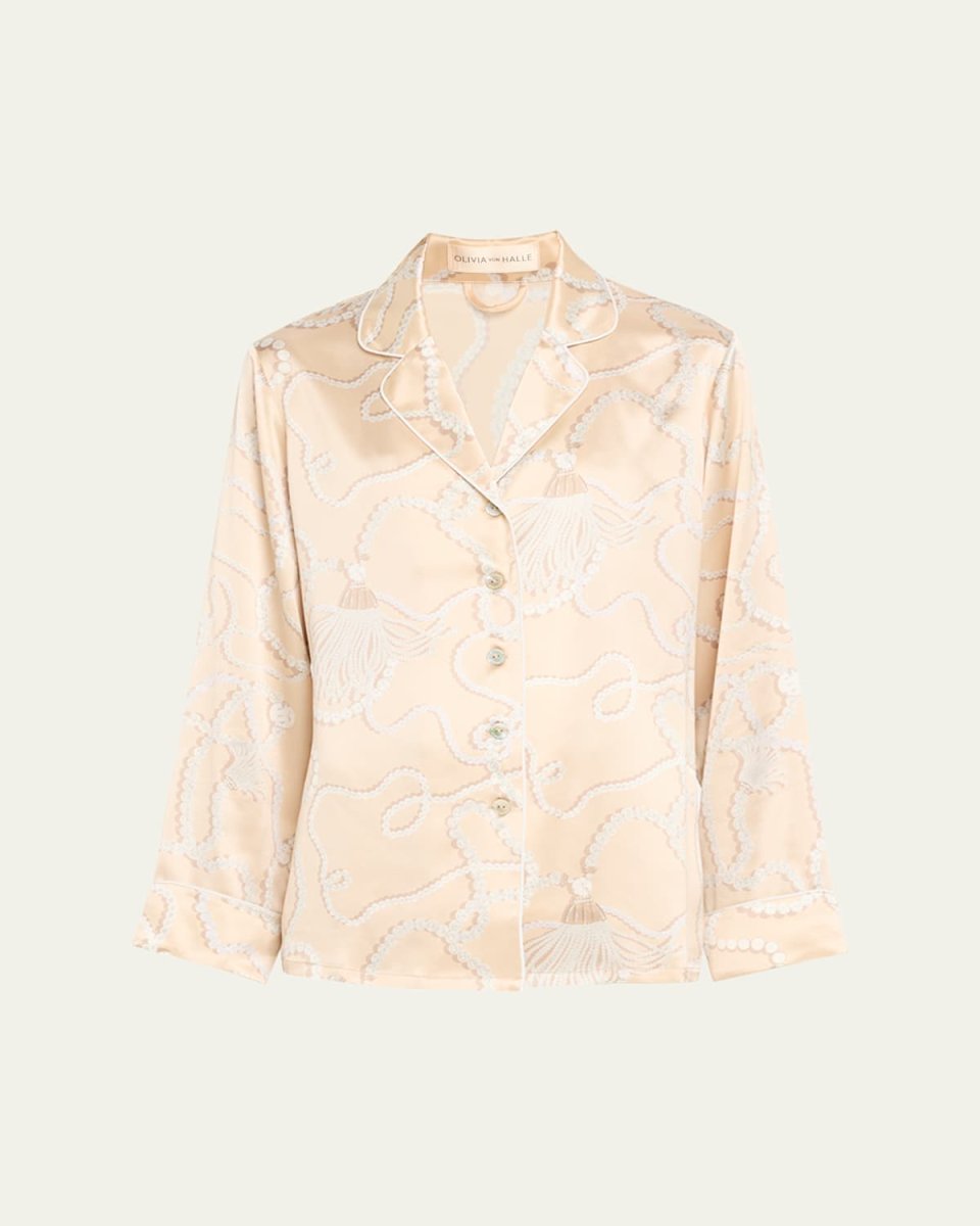 Lila Pearl-Print Silk Satin Pajama Set